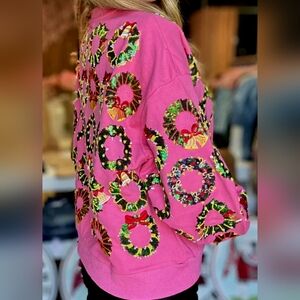 Pink Christmas Wreath Sweatshirt Boutique Holiday Pullover Festive Graphi